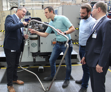 Have raised the tube bending process at Meiko Maschinenbau to a new level with the all-electric E-Turn 40 bending machine (from left to right): Jonas Huber, Mike Wittmann, Eberhard Kopf and Michael Beck (Sales Southwest Germany at BLM GROUP Germany). © BLM