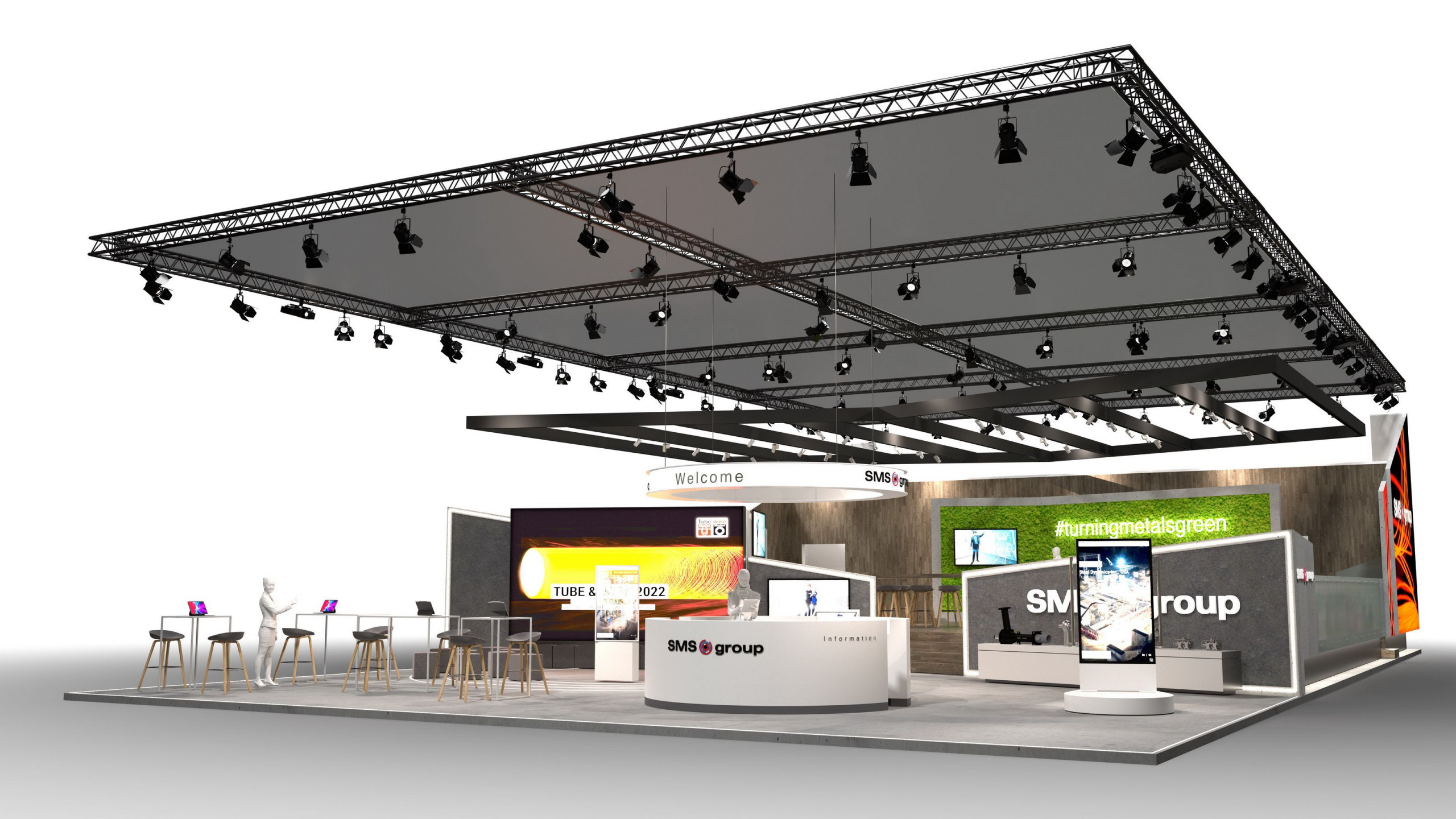 The 400 m² booth of the SMS Group in hall 7 at booth B04 at Tube & wire © SMS