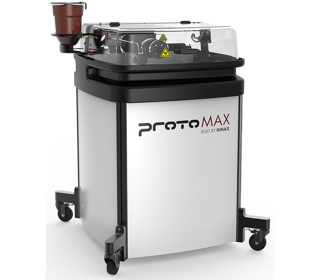 The Protomax waterjet cutting system from Omax is a versatile and compact system suitable for small batch and prototype production as well as teaching applications. © Omax