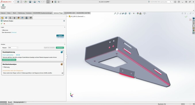 Testkunden gesucht: Für sein neues SolidWorks CAD-Plugin sucht das Trumpf-Startup noch Testanwender aus der Blechbearbeitung. © Optimate