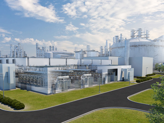 Darstellung der zukünftig am Standort der BASF in Ludwigshafen integrierten Wasserelektrolyse, die in Kooperation mit Siemens Energy errichtet wird. Die Anlage, das sogenannte Hy4Chem-EI-Projekt, wird eine Kapazität von bis zu 8.000 Tonnen Wasserstoff pro Jahr besitzen. © Siemens Energy