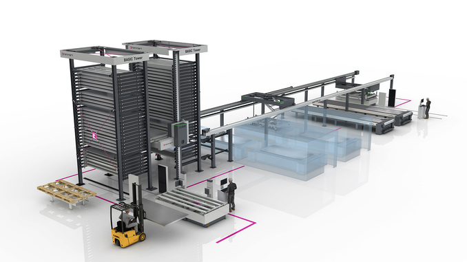 Die Laser-Automation von Remmert kann nicht nur große Teile automatisch abstapeln, sondern auch Restblech zurück in das Lager bringen. Restliche Teile werden zum Beispiel über Förderbänder manuell absortiert. © Remmert