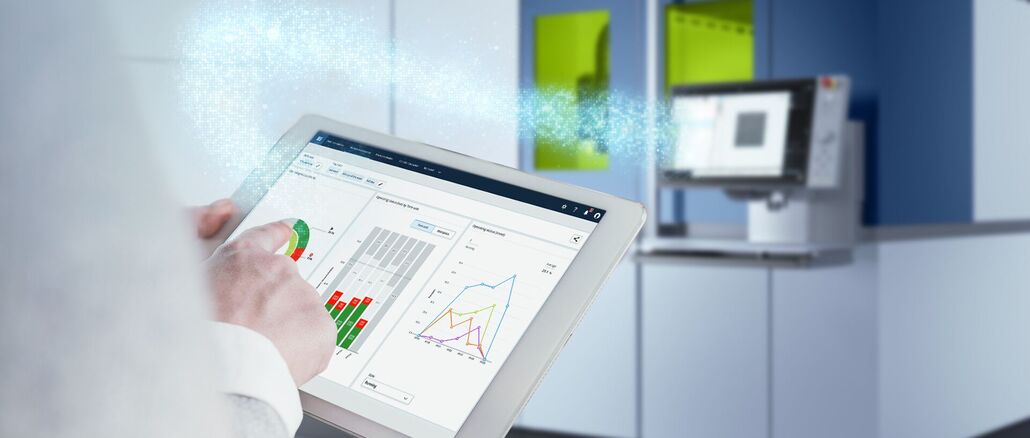 Der Trumpf Service „Smart View“ zeigt Anwendern die Live-Daten der Trulaser Weld 5000 aus der Fertigung übersichtlich auf einem Dashboard an. Damit lassen sich Fehler frühzeitig erkennen. © Trumpf