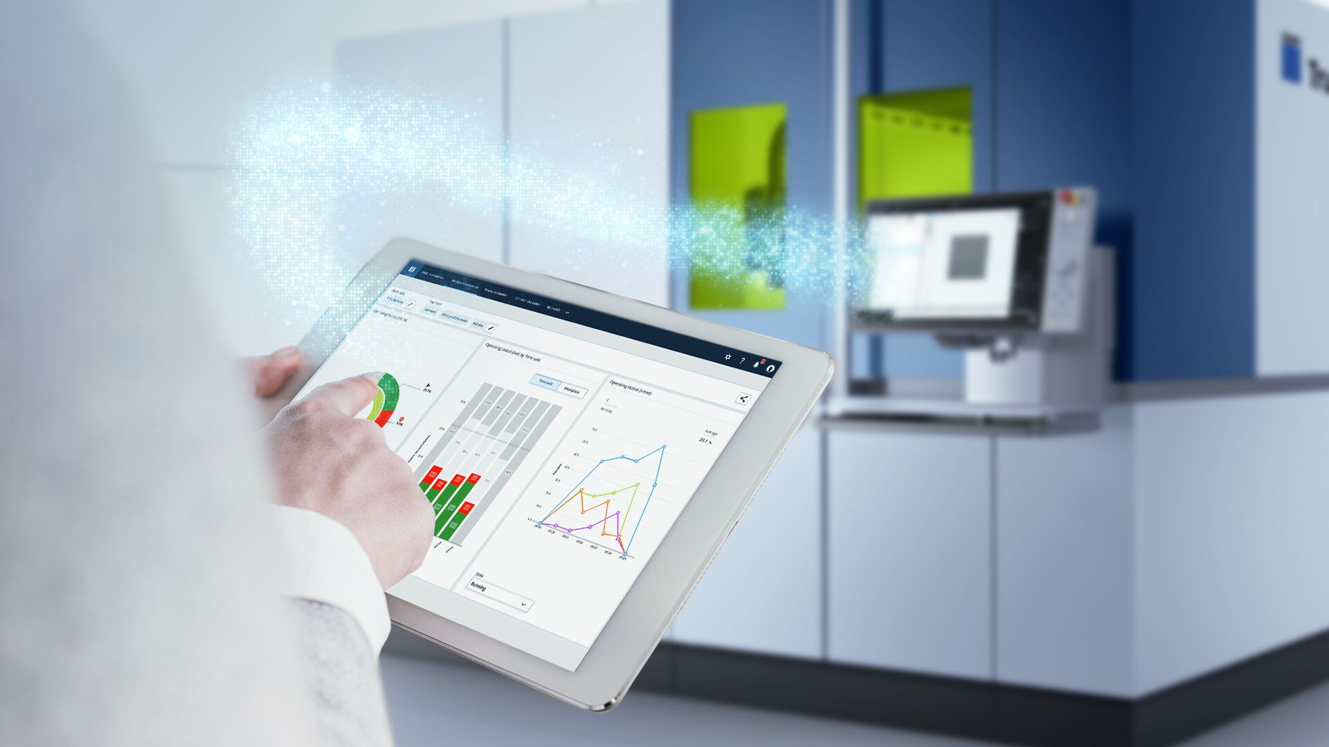 The Trumpf "Smart View" service shows users the live data of the Trulaser Weld 5000 from production clearly on a dashboard. This allows errors to be detected at an early stage.  © Trumpf