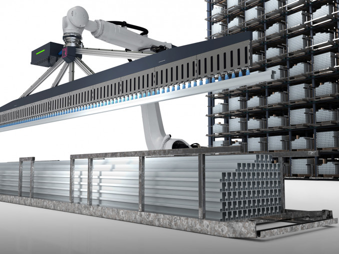Zusammen mit dem Fraunhofer IOSB-INA hat Remmert ein Robotersystem zum Vereinzeln von Langgütern bis 300 kg entwickelt. © Remmert