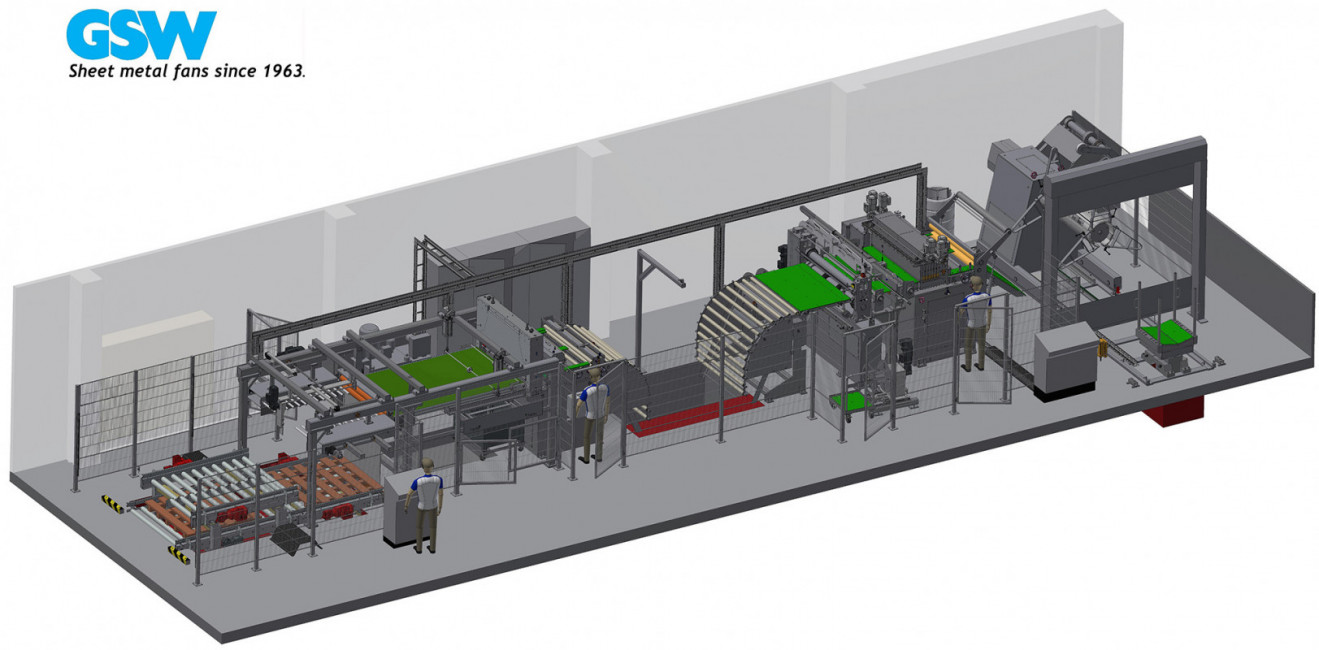 The precision straightening machine from GSW is the heart of the sheet metal parts line: 13 individually controllable, eight-fold supported rollers help to achieve a high and consistent straightening quality. © GSW