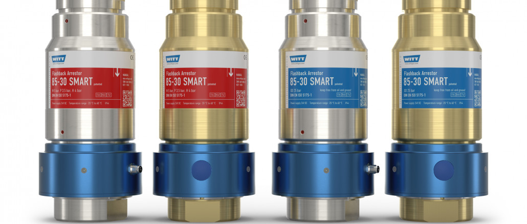 The 85-30 Smart backfire preventer is available in brass or stainless steel. © Witt-Gasetechnik