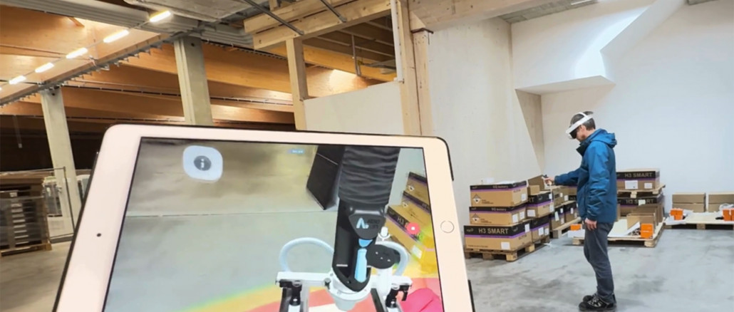 Thanks to virtual reality, planned vacuum handling systems can be displayed at actual scale and reviewed in a physical space. © Aero-Lift