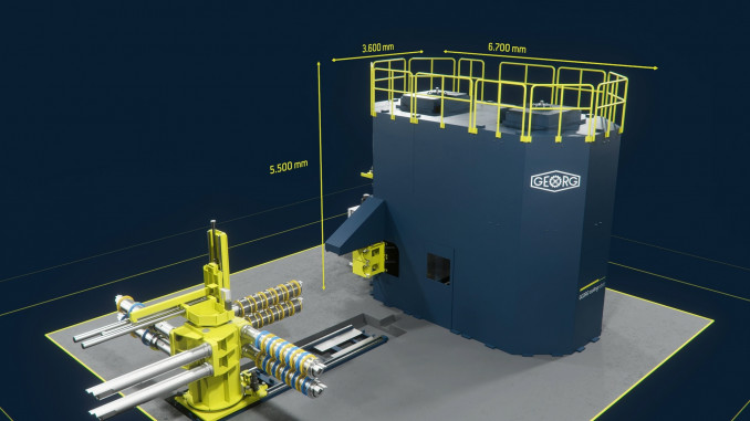 The storage capacity can be expanded by a second storage unit (on the left, on top of the first unit). A second robot (accommodated in the right part of the housing) achieves a further boost in performance. © Heinrich GEORG GmbH