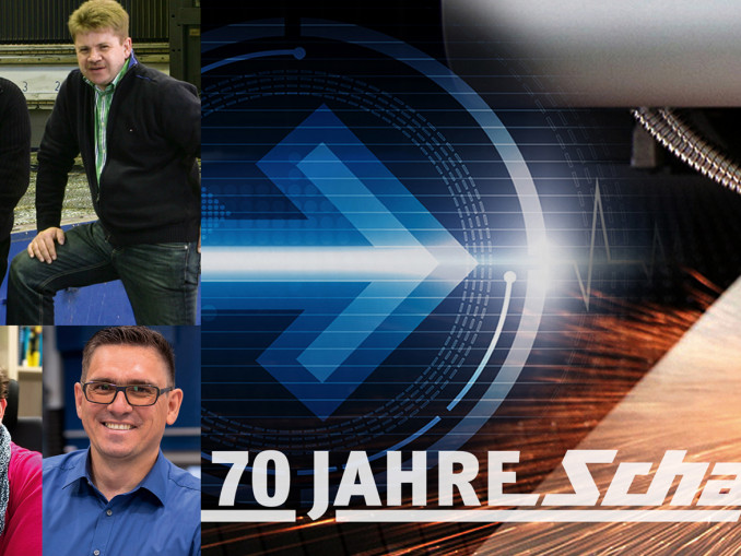 Schages in der 3. Generation: GF 2006 oben: Heinz Schages sen., Heinz Schages jun., Rolf Schages | Unten GF heute: Rolf Schages, Bettina Schütze, Slava Statnych © Bild: Schages