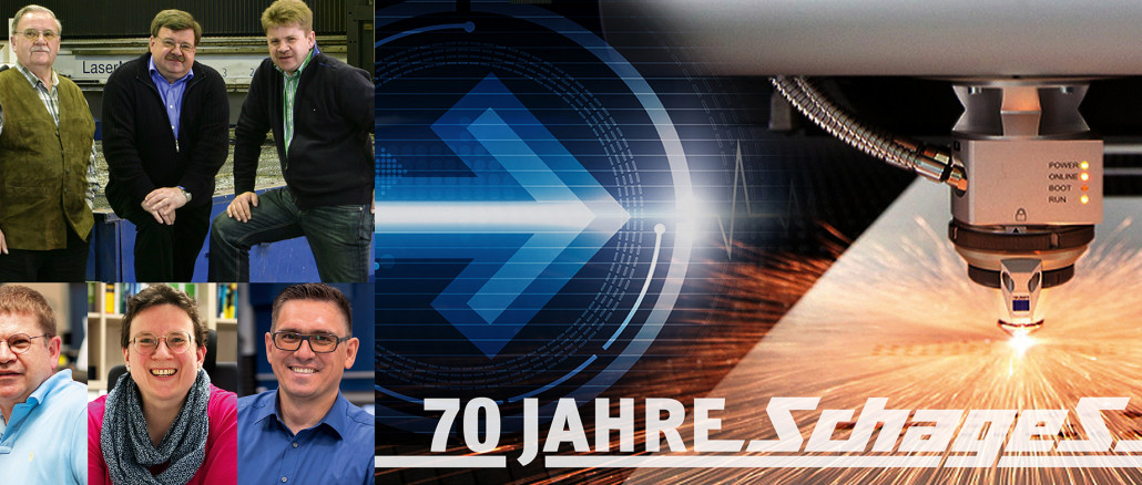 Schages in der 3. Generation: GF 2006 oben: Heinz Schages sen., Heinz Schages jun., Rolf Schages | Unten GF heute: Rolf Schages, Bettina Schütze, Slava Statnych © Bild: Schages